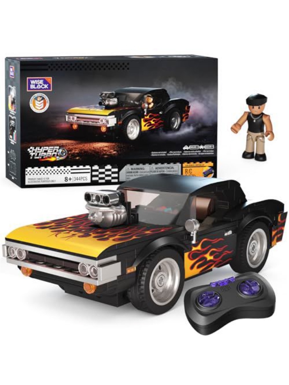 Remote Control Yellow & Black Flame Muscle Car - Kids Toy